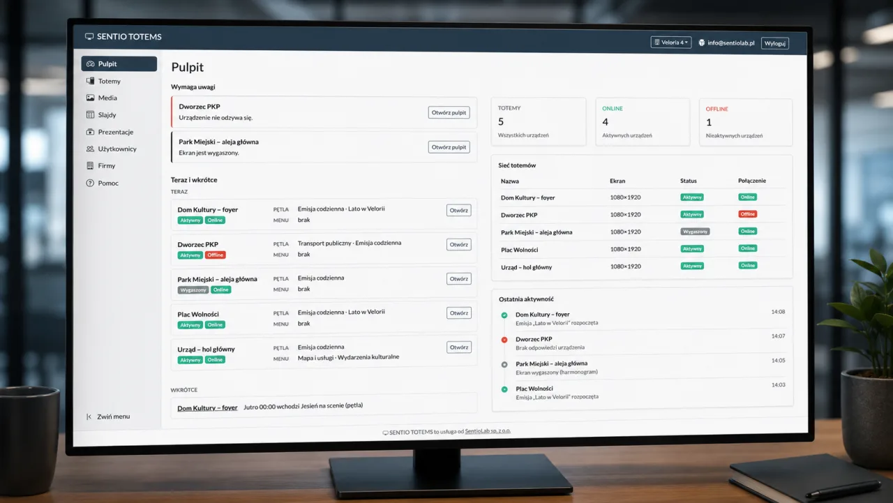 Panel monitoringu urządzeń Sentio Totems