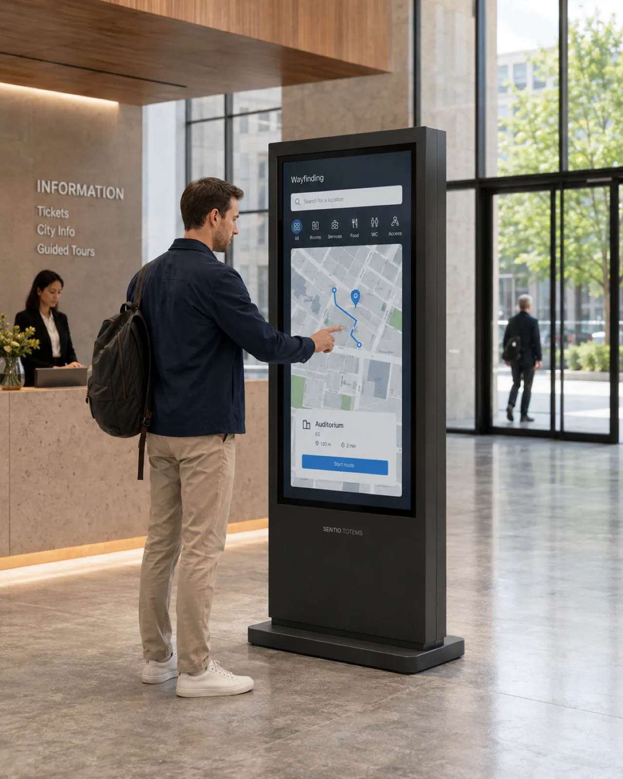 Interaktywny totem Sentio Totems z mapą i nawigacją po obiekcie